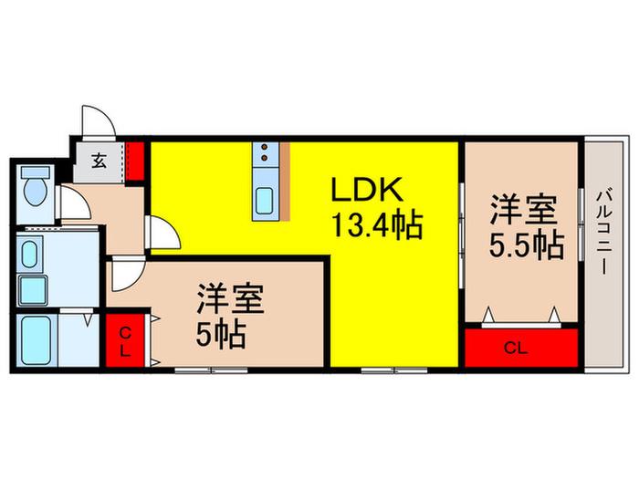GRAND STEADY 服部本町(2LDK/2階)の間取り写真