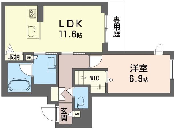 グランブルー武蔵浦和(1LDK/1階)の間取り写真