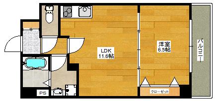 リバレイン江坂(1LDK/1階)の間取り写真