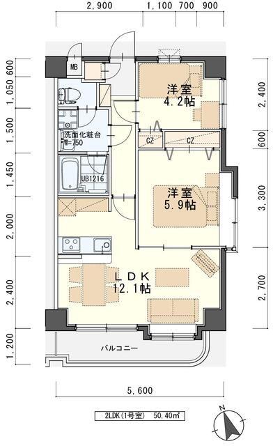 パルテノン新田(2LDK/4階)の間取り写真