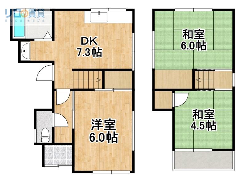 安倉南4丁目戸建(3DK/1階)の間取り写真
