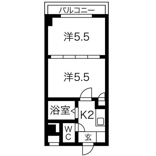 オアシス日向(2K/4階)の間取り写真