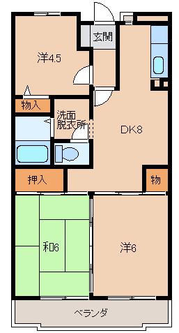 JR和歌山線 布施屋駅 徒歩61分 5階建 築35年(3DK/3階)の間取り写真