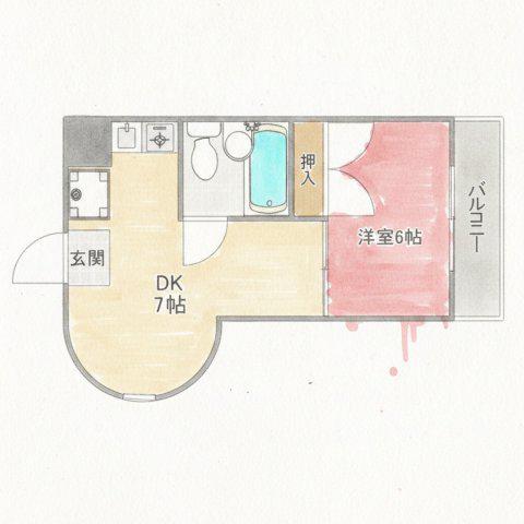 旭ハウス(1DK/4階)の間取り写真