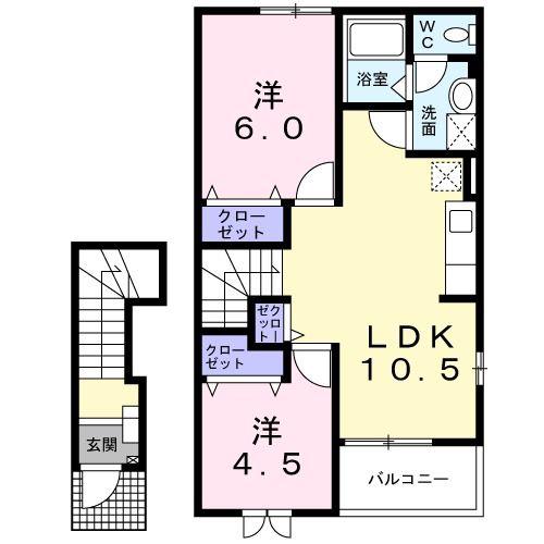 サニー サンフラワー T.M(2LDK/2階)の間取り写真