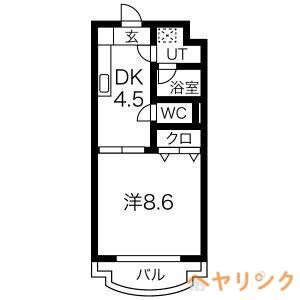 ラフォレノアール(1DK/4階)の間取り写真