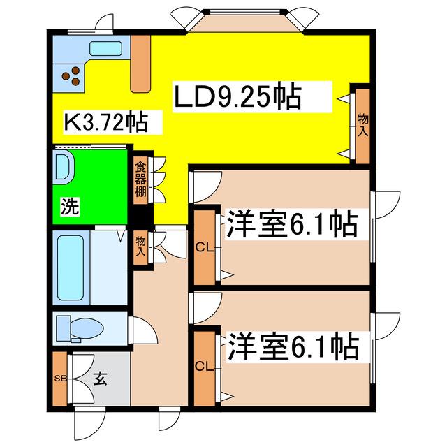 ラ・グラース昭和南(2LDK/2階)の間取り写真