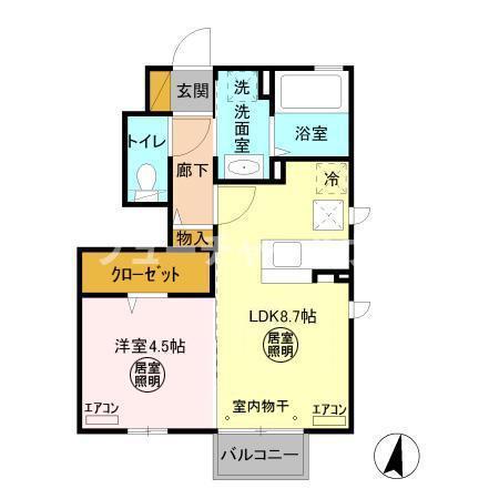 大黒屋 十弐番館(1LDK/1階)の間取り写真