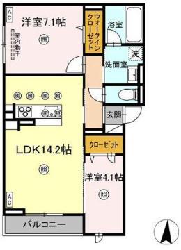 ボンジョルネ南手城(2LDK/3階)の間取り写真