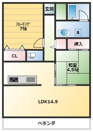 エイルマンション唐津駅前(2LDK/9階)の間取り写真