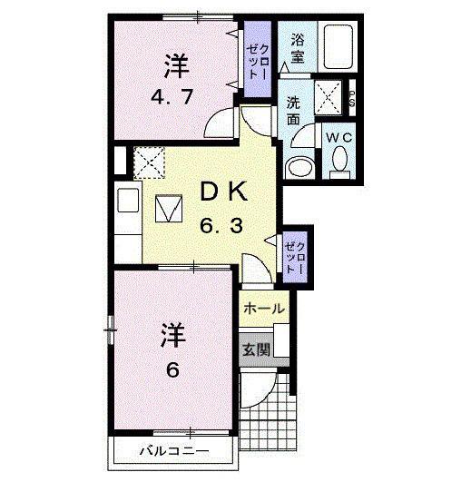 グランツB(2DK/1階)の間取り写真
