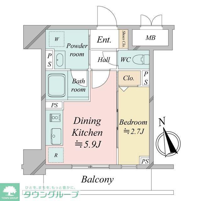 ドゥーエ銀座イーストI・II(1DK/6階)の間取り写真