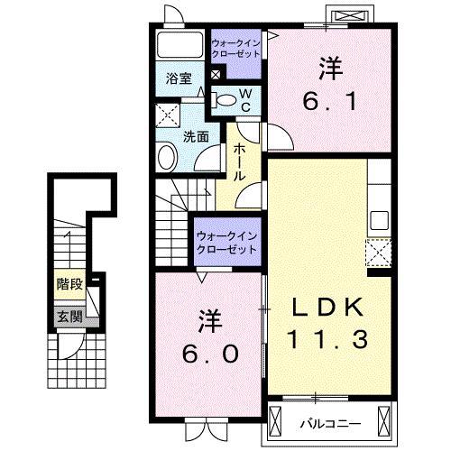スワン リバティI(2LDK/2階)の間取り写真