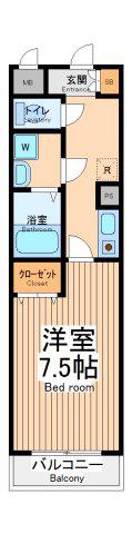 ライジングヒルズ(1K/1階)の間取り写真