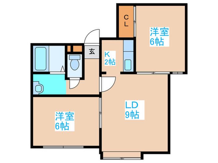 エスコート平和通(2LDK/2階)の間取り写真