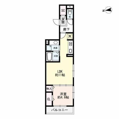 D-ROOM名駅F棟(1LDK/1階)の間取り写真