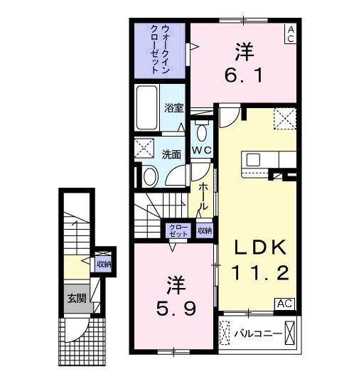 ヒーリングハウスII(2LDK/2階)の間取り写真