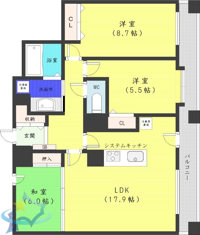 PRIME URBAN円山北四条(3LDK/8階)の間取り写真