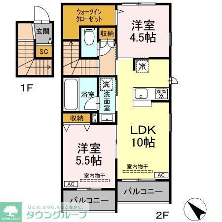 亀井野246メゾン(2LDK/2階)の間取り写真