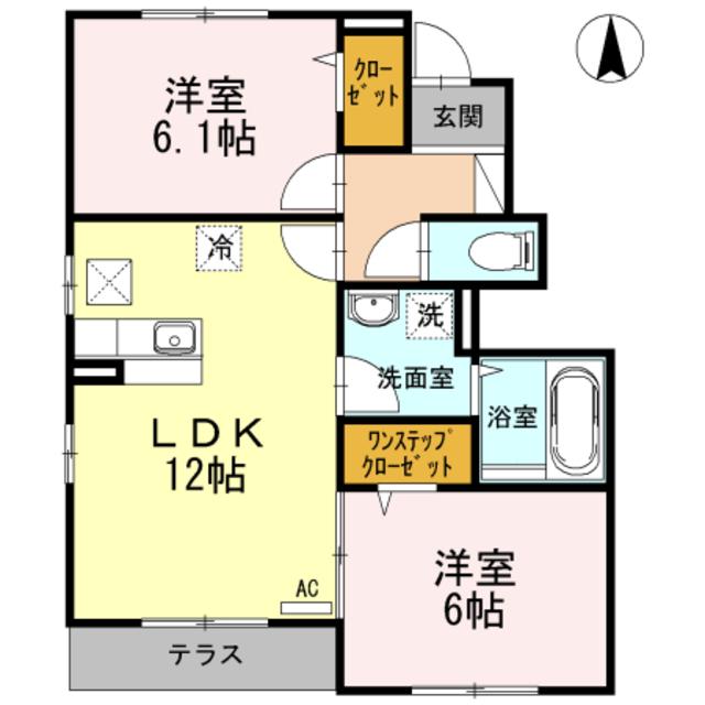インペリアルD(2LDK/1階)の間取り写真