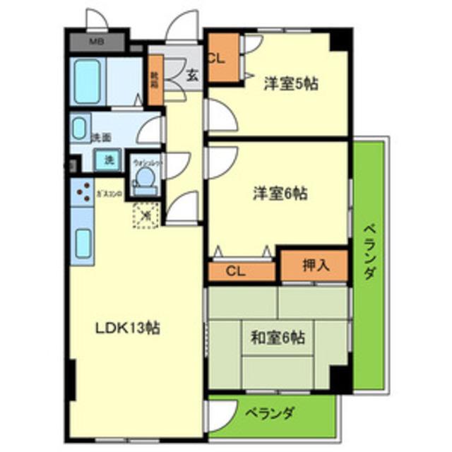 ラ・ペルル城陽(3LDK/3階)の間取り写真