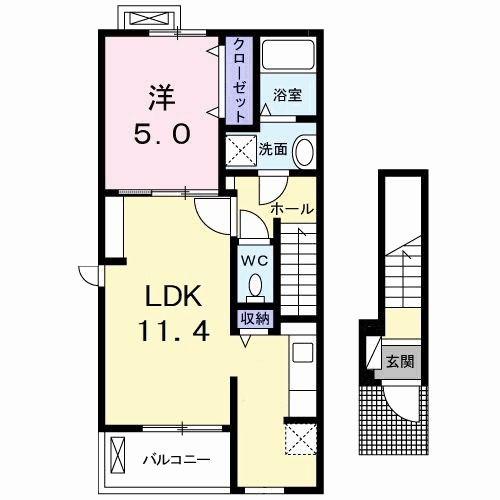 ナリッシュ・コート(1LDK/2階)の間取り写真