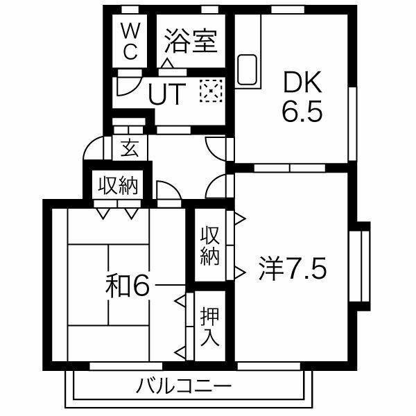 サンピュア宮沢II(2DK/1階)の間取り写真