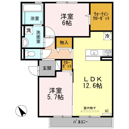 VILLA DEL SOL(2LDK/3階)の間取り写真