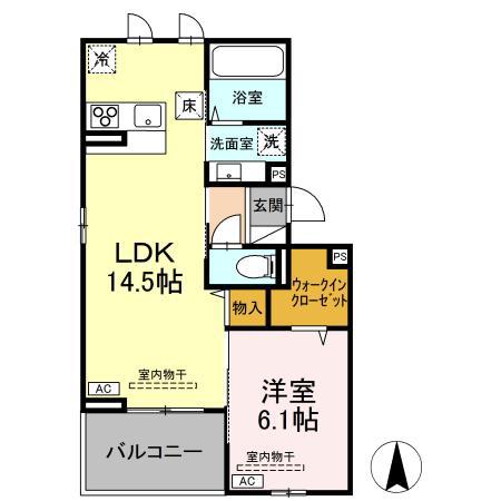 リヴェール長町(1LDK/1階)の間取り写真