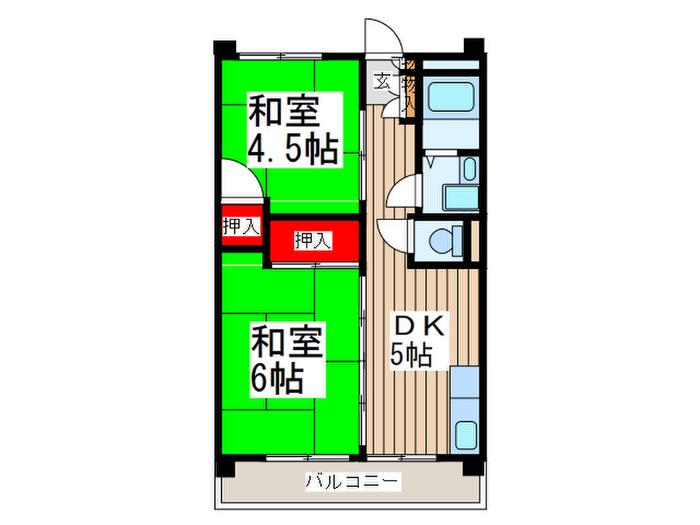 ビレッジハウス柳崎 1号棟(2DK/7階)の間取り写真