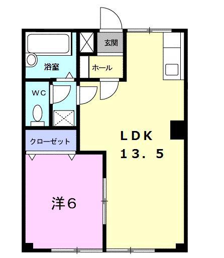 ドミール東仙台(1LDK/1階)の間取り写真