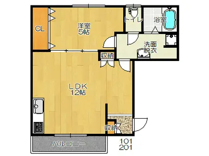 メゾンドゥシャトン野崎(1LDK/1階)の間取り写真