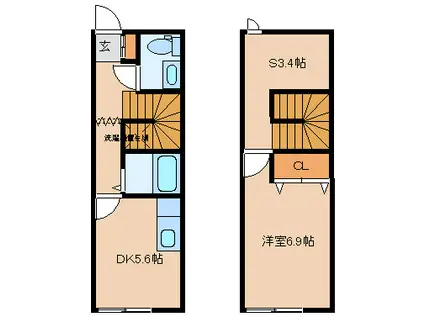 メゾネット・ビーバリー(1SDK/1階)の間取り写真