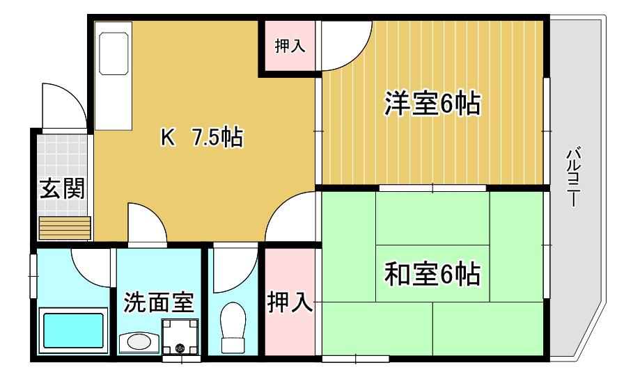 谷川荘(2DK/1階)の間取り写真