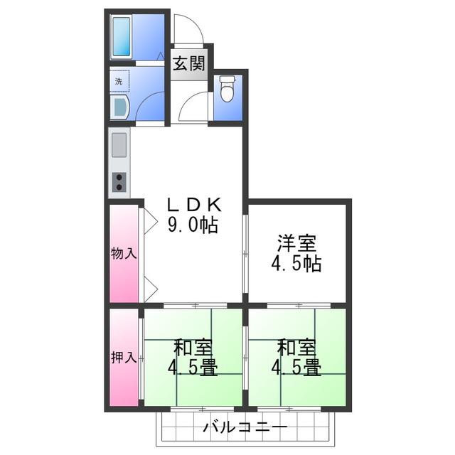 シャトー堺町(3DK/3階)の間取り写真