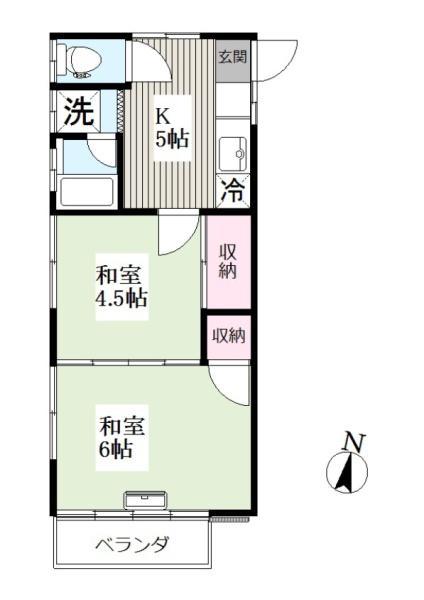 たつみコーポ(2K/2階)の間取り写真