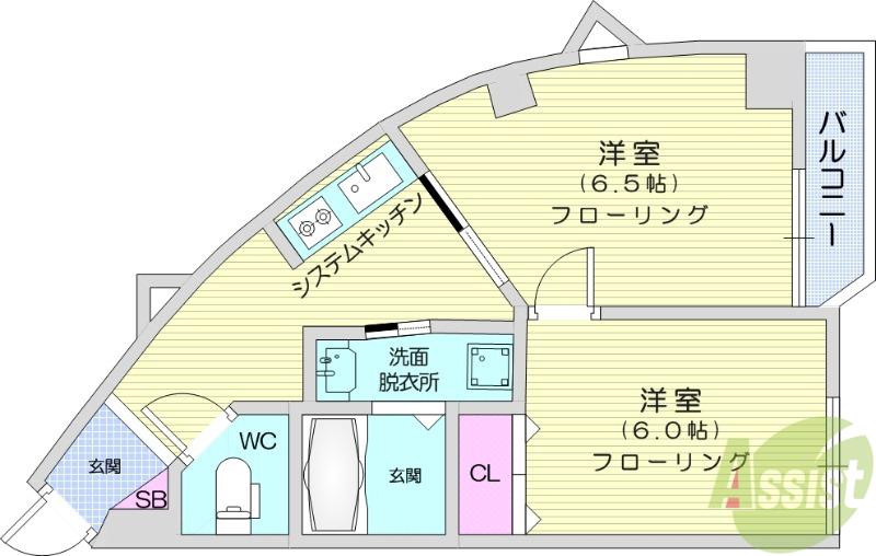 旭コアビルA棟(2K/4階)の間取り写真