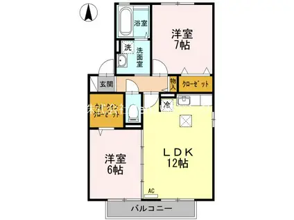 プラザシャルム(2LDK/1階)の間取り写真