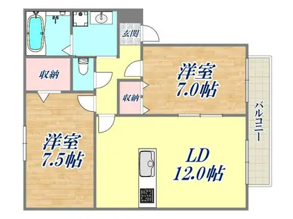 プランドールA棟(2LDK/2階)の間取り写真