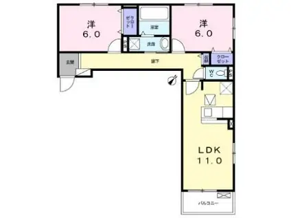エース ヒルズ(2LDK/1階)の間取り写真
