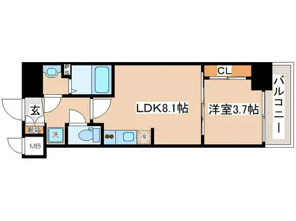プレサンスKOBE須佐野ハーバル(1LDK/4階)の間取り写真