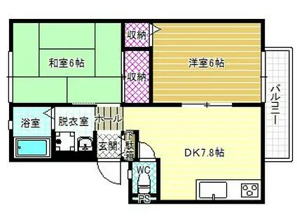 サンビレッジオクノB棟(2DK/1階)の間取り写真
