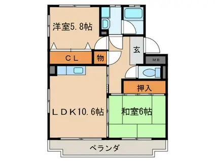 サンリバー・カトウ(2LDK/1階)の間取り写真