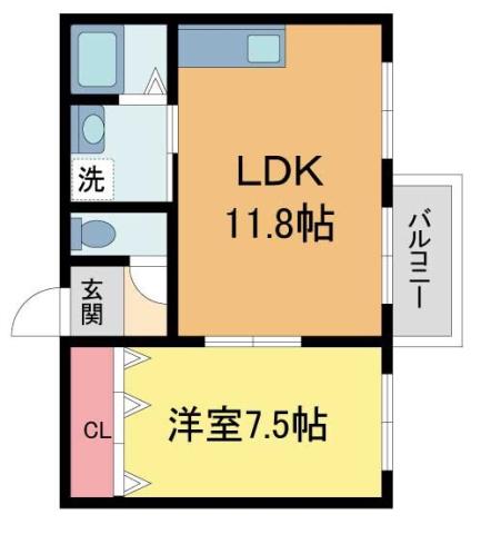 甲子園フラット(1LDK/3階)の間取り写真