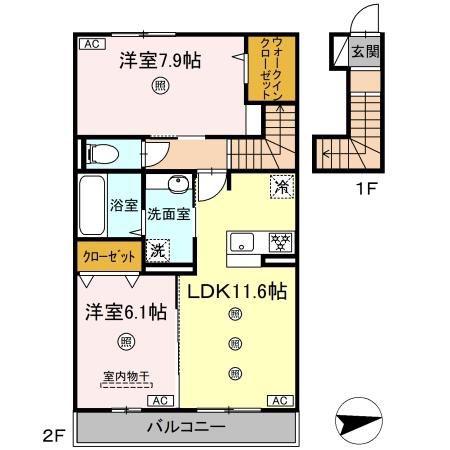 カルムハウス上代(2LDK/2階)の間取り写真