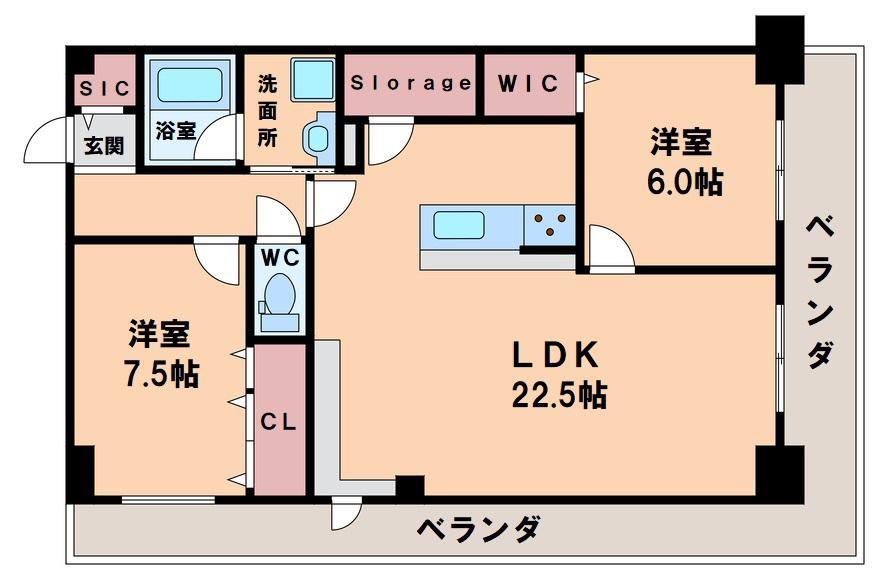 グランセジュール大国町(2LDK/10階)の間取り写真