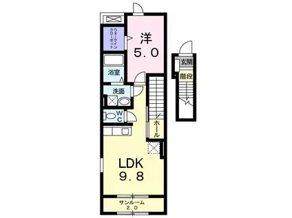 アリスト(1LDK/2階)の間取り写真