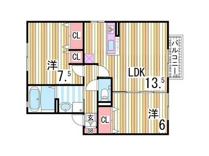 ウィルモア垂水D(2LDK/2階)の間取り写真