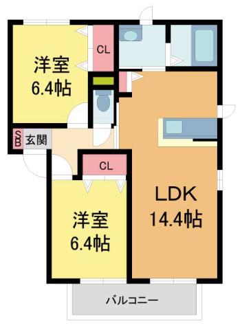 ソレイル・レヴァントI・II・III番館(2LDK/1階)の間取り写真
