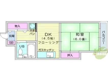三浦ハイツ(1DK/2階)の間取り写真